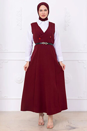 Kemerli Düğmeli Jile Bordo HM2741