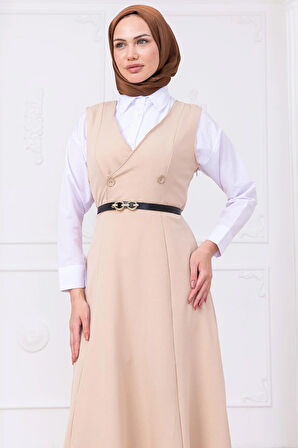 Kemerli Düğmeli Jile Bej HM2741