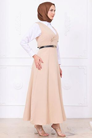 Kemerli Düğmeli Jile Bej HM2741