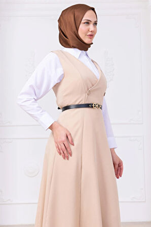 Kemerli Düğmeli Jile Bej HM2741