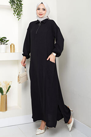 Yarım Fermuarlı Cepli Ayrobin Takım Siyah HM2759