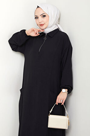 Yarım Fermuarlı Cepli Ayrobin Takım Siyah HM2759