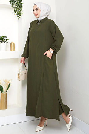 Yarım Fermuarlı Cepli Ayrobin Takım Haki HM2759