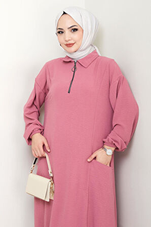 Yarım Fermuarlı Cepli Ayrobin Takım Gül Kurusu HM2759