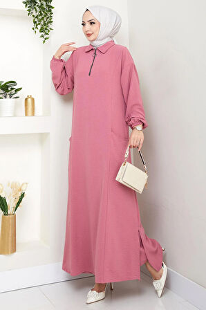 Yarım Fermuarlı Cepli Ayrobin Takım Gül Kurusu HM2759