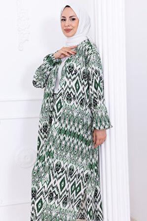 Seva Desenli Viskon Kimono Takım Yeşil HM2762