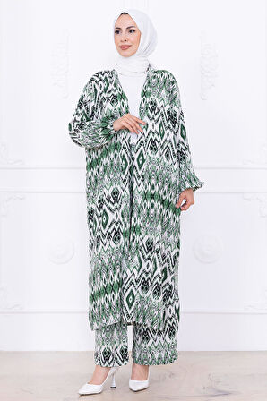 Seva Desenli Viskon Kimono Takım Yeşil HM2762