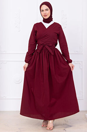 Bağlamalı Etekli Takım Bordo HM2752