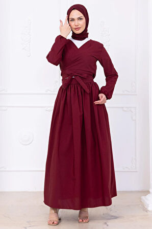 Bağlamalı Etekli Takım Bordo HM2752