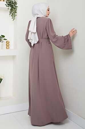 Çiçek Taşlı Kuşaklı Ferace Vizon HM2713