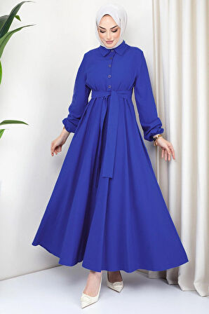 Kuşaklı Mevlana Elbise Mavi HM2105