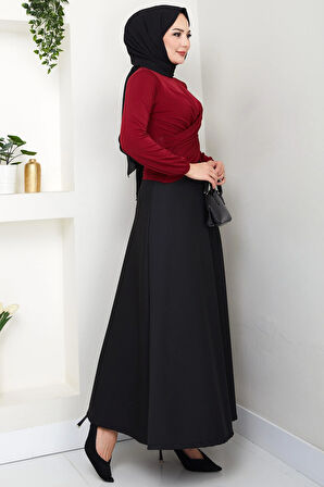 Bisiklet Yaka Büzgülü Sandy Bluz Bordo HM2765