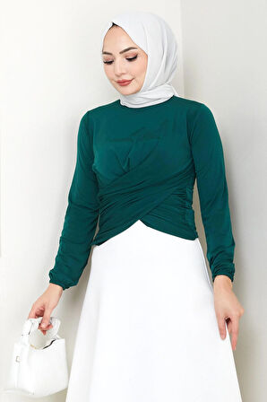 Bisiklet Yaka Büzgülü Sandy Bluz Zümrüt HM2765