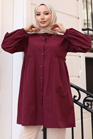 Büzgü Detaylı Balon Kol Gömlek Bordo HM2763
