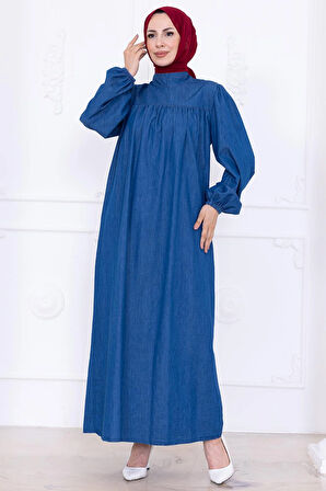 Robalı Kot Elbise HM2771 Açık Mavi