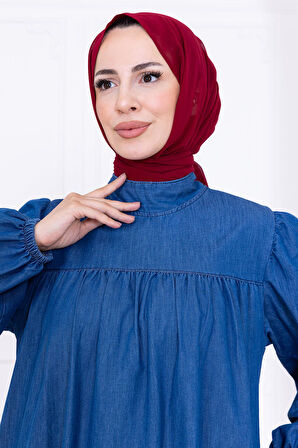 Robalı Kot Elbise HM2771 Açık Mavi