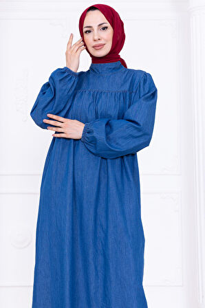 Robalı Kot Elbise HM2771 Açık Mavi