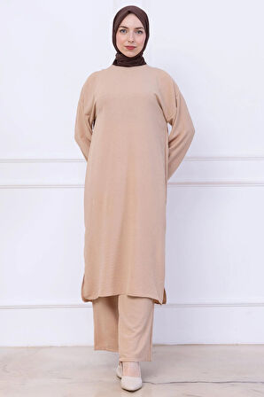 Uzun Tunikli Ayrobin Takım Bej HM2770