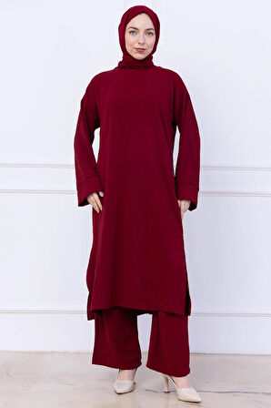 Uzun Tunikli Ayrobin Takım Bordo HM2770
