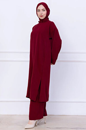 Uzun Tunikli Ayrobin Takım Bordo HM2770