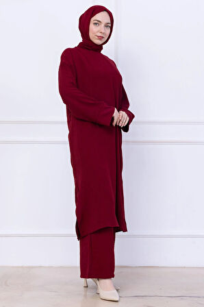 Uzun Tunikli Ayrobin Takım Bordo HM2770
