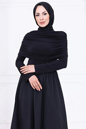Drapeli Elbise Siyah HM2780