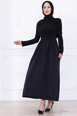 Drapeli Elbise Siyah HM2780