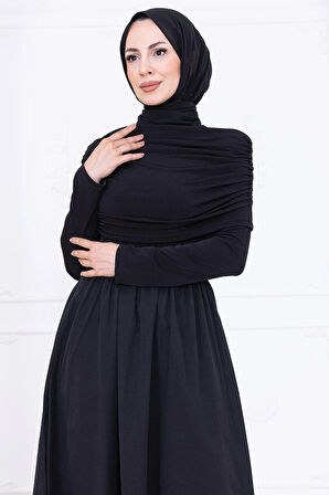 Drapeli Elbise Siyah HM2780