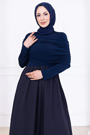 Drapeli Elbise Lacivert HM2780