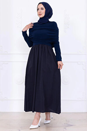 Drapeli Elbise Lacivert HM2780