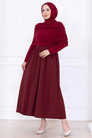 Drapeli Elbise Bordo HM2780