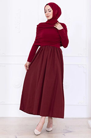 Drapeli Elbise Bordo HM2780