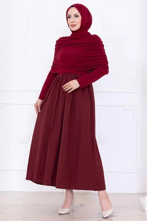 Drapeli Elbise Bordo HM2780