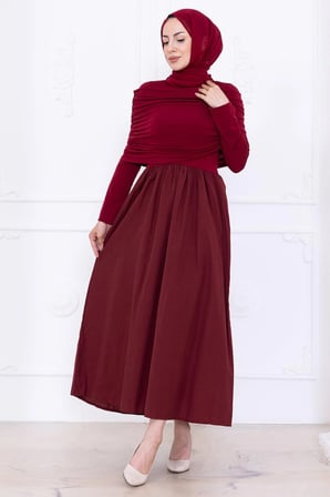 Drapeli Elbise Bordo HM2780