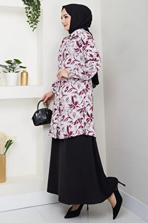 Çiçek Desenli Etekli Takım Mürdüm HM2739