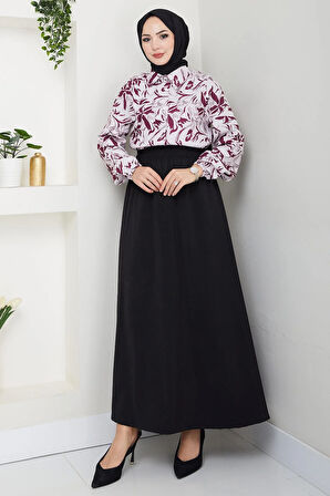 Çiçek Desenli Etekli Takım Mürdüm HM2739