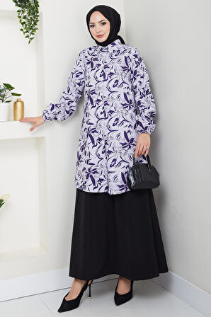 Çiçek Desenli Etekli Takım Mor HM2739