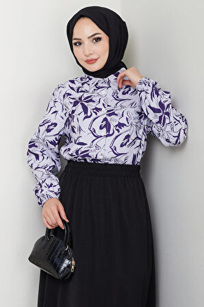 Çiçek Desenli Etekli Takım Mor HM2739