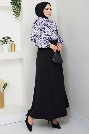 Çiçek Desenli Etekli Takım Mor HM2739