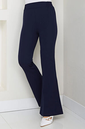 Beli Lastikli İspanyol Paça Kumaş Pantolon Lacivert HM2781