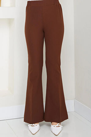 Beli Lastikli İspanyol Paça Kumaş Pantolon Kahverengi HM2781
