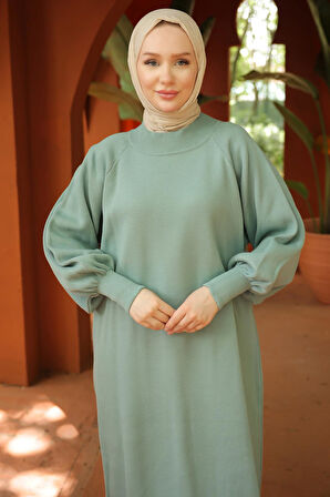 Balon Kol Triko Elbise Mint HM2522