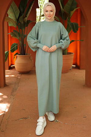 Balon Kol Triko Elbise Mint HM2522