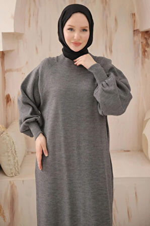 Balon Kol Triko Elbise Füme HM2522