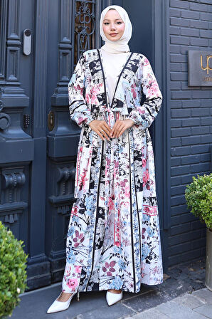 Çiçek Desenli Bağlamalı Etekli Takım Siyah HM2768