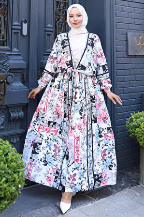 Çiçek Desenli Bağlamalı Etekli Takım Siyah HM2768