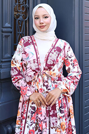 Çiçek Desenli Bağlamalı Etekli Takım Pembe HM2768