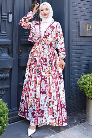 Çiçek Desenli Bağlamalı Etekli Takım Pembe HM2768