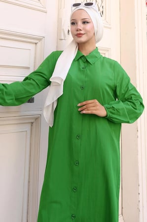 Yazlık Uzun Pamuklu Tunik Yeşil HM2109