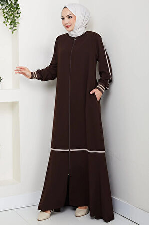 Çizgi Detaylı Ferace Acı Kahve HM2035
